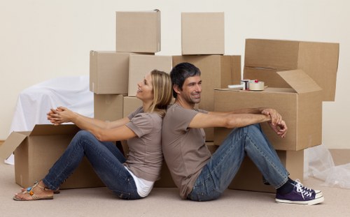 Prepared moving boxes and furniture for a removal service in West London