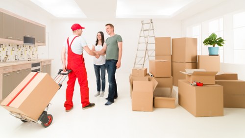 Office relocation equipment prepared for transport in Hammersmith